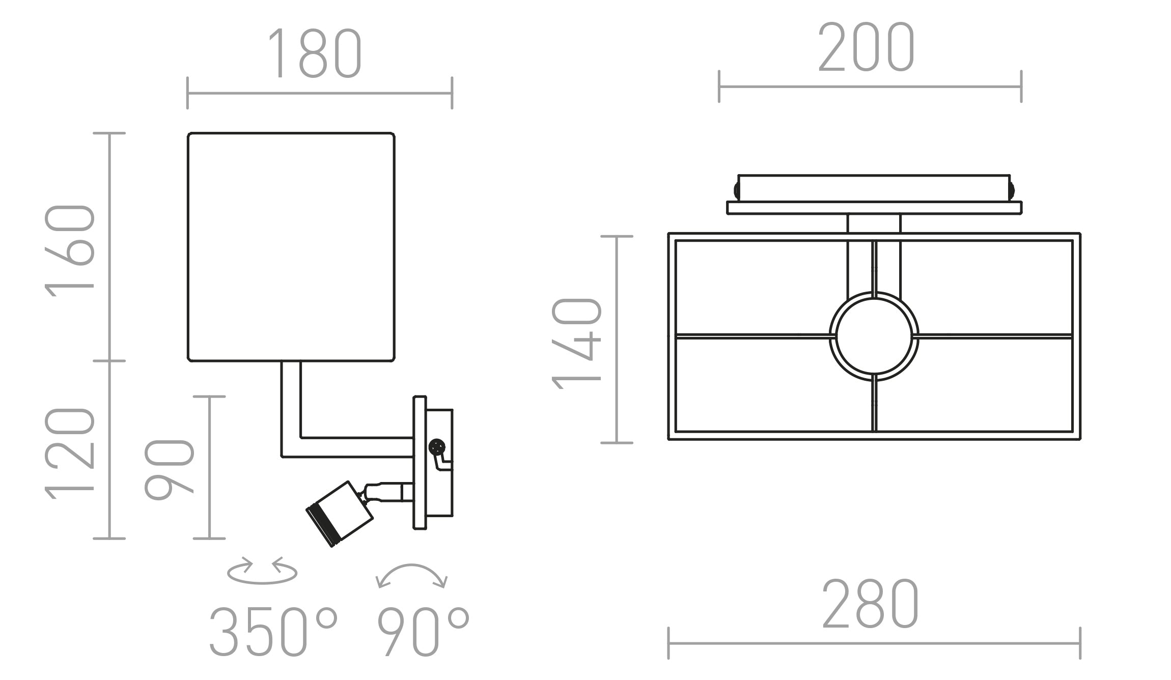 PLAZA WITH READING LIGHT - Product sketch