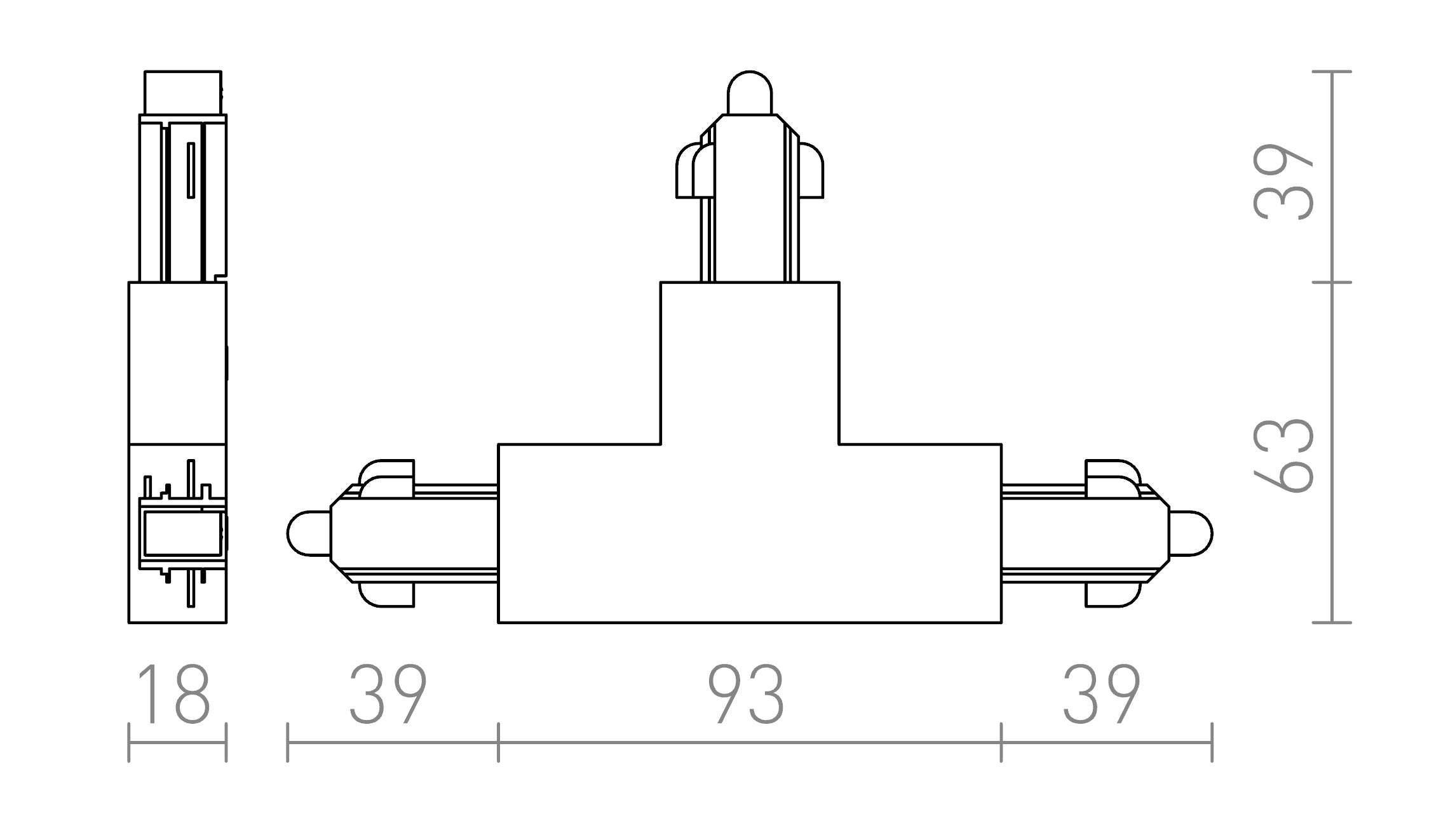 T-CONNECTOR FOR 1-CIRCUIT TRACKS (POLARITY RIGHT) - Product sketch