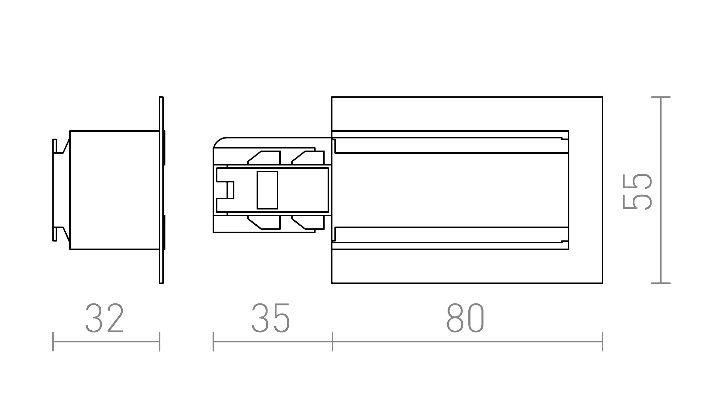 EUTRAC FEED-IN FOR RECESSED TRACKS (POLARITY LEFT) - Product sketch