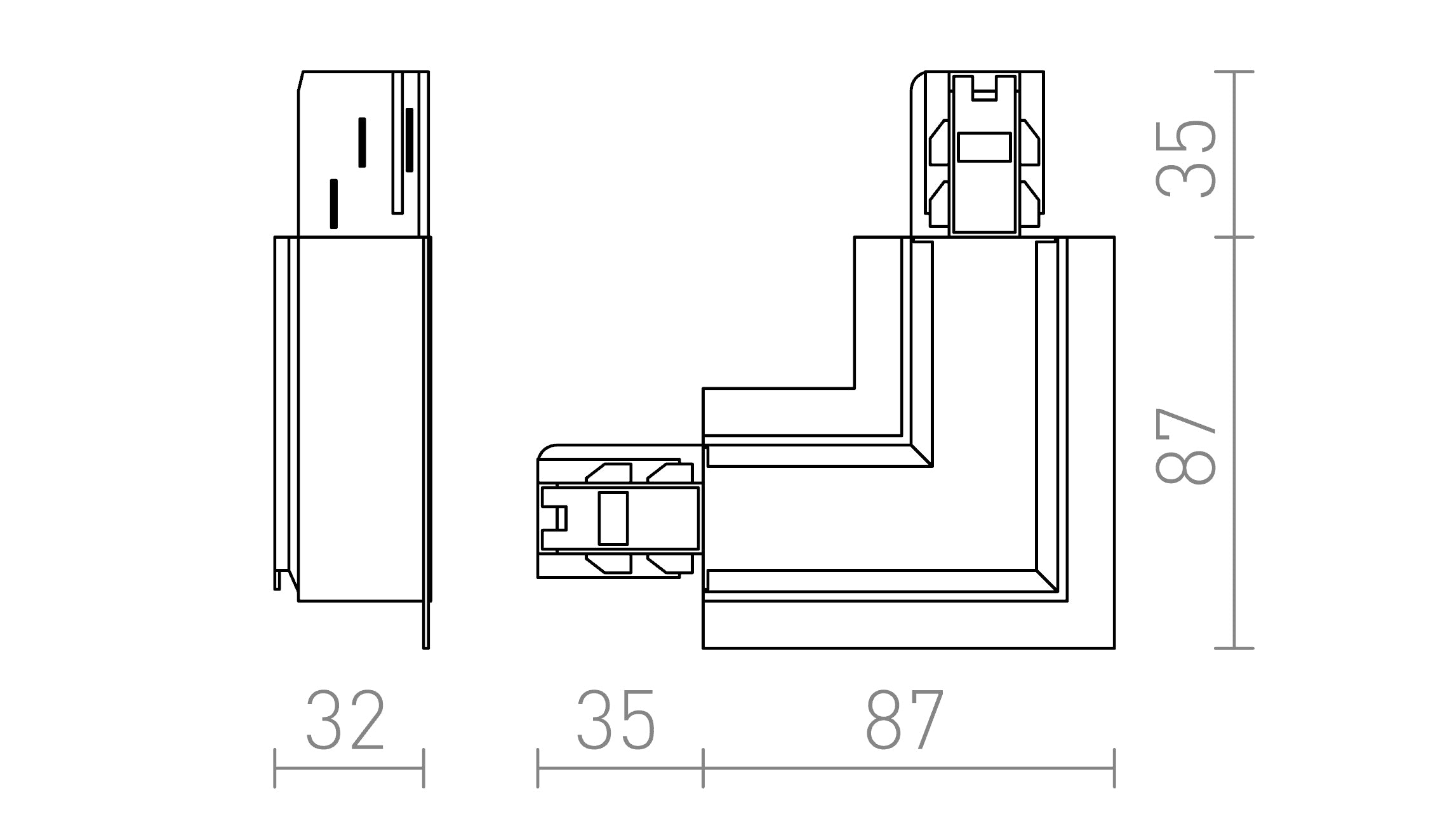 EUTRAC L-CONNECTOR FOR RECESSED TRACKS (OUTER POLARITY) - Product sketch