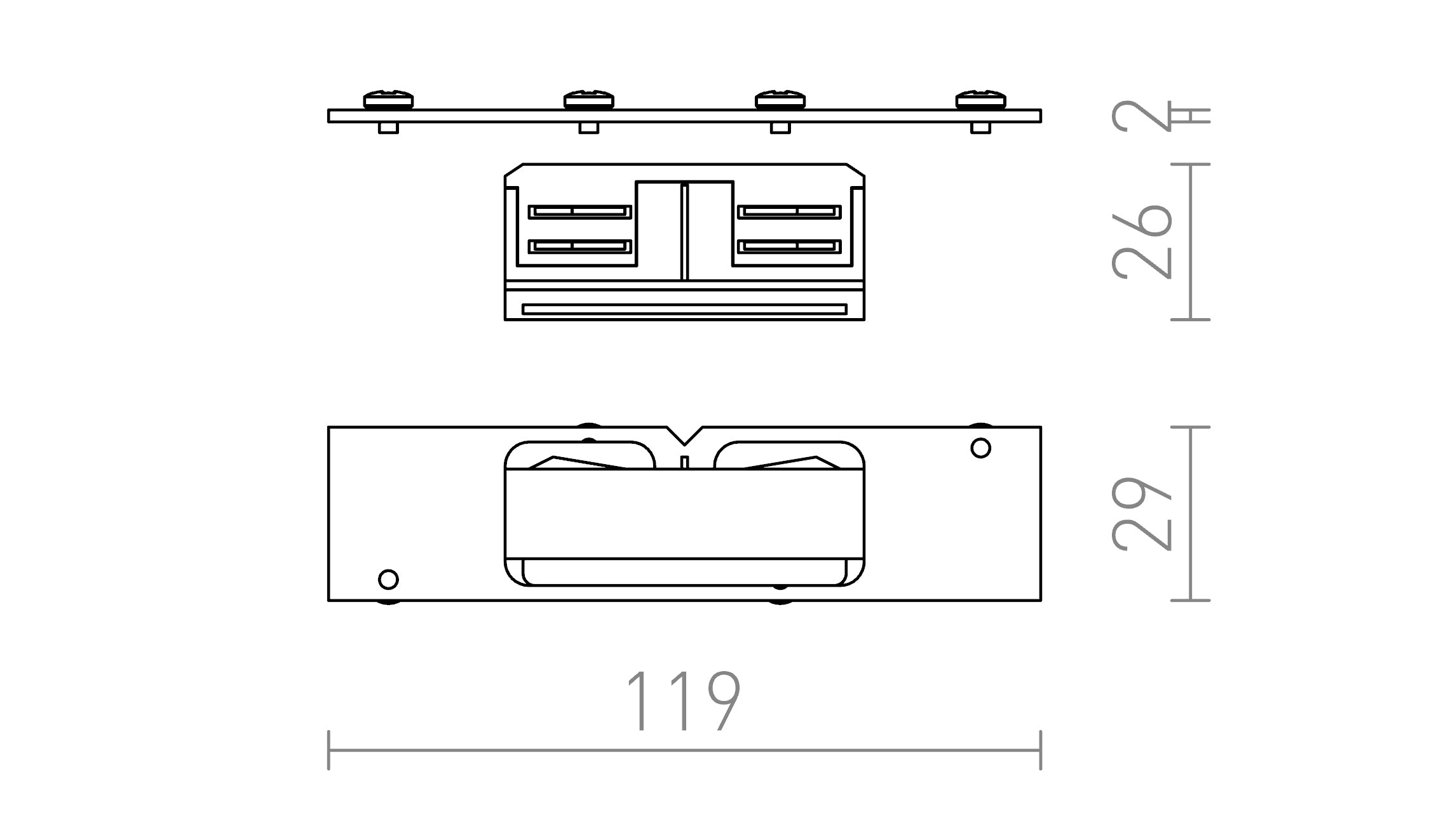 EUTRAC STRAIGHT CONNECTOR FOR RECESSED TRACKS - Product sketch